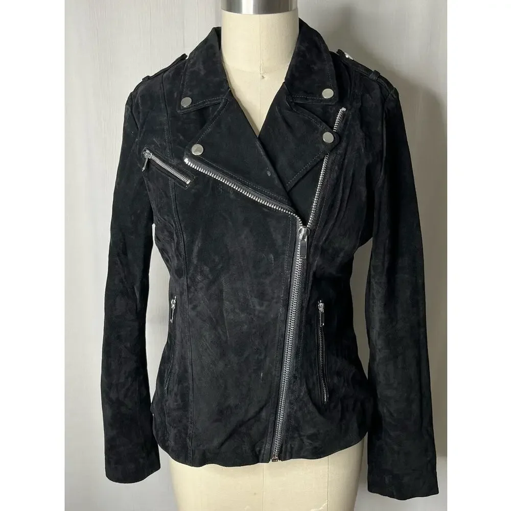 Bagatelle Black Suede Moto Biker Jacket Size 12 (Fits like a US 8) Rocker